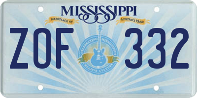 MS license plate ZOF332