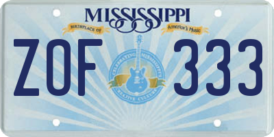 MS license plate ZOF333