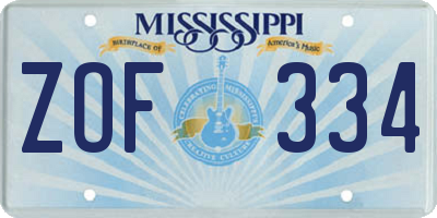 MS license plate ZOF334