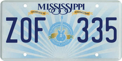 MS license plate ZOF335