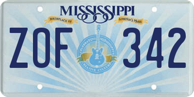 MS license plate ZOF342