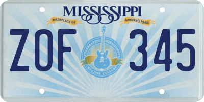MS license plate ZOF345