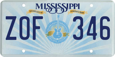 MS license plate ZOF346