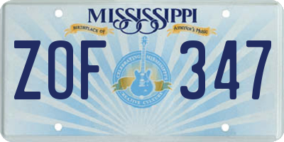 MS license plate ZOF347