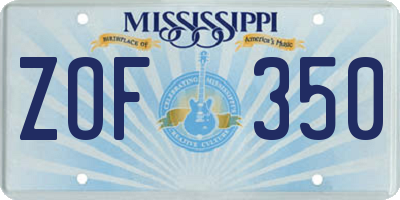 MS license plate ZOF350