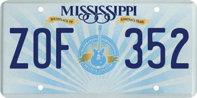 MS license plate ZOF352