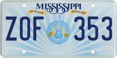 MS license plate ZOF353