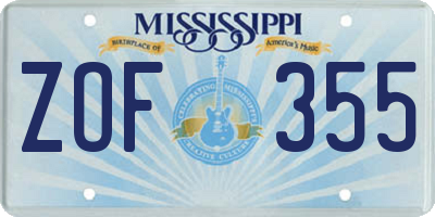 MS license plate ZOF355