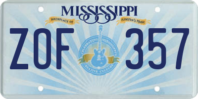 MS license plate ZOF357