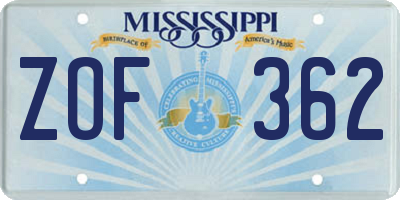 MS license plate ZOF362