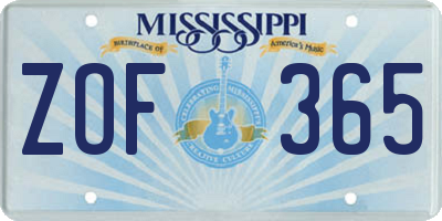 MS license plate ZOF365