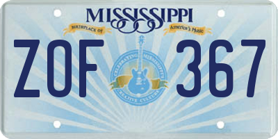 MS license plate ZOF367