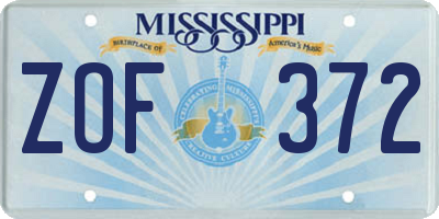 MS license plate ZOF372