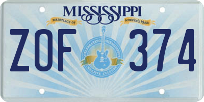 MS license plate ZOF374