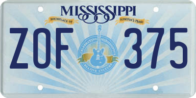 MS license plate ZOF375