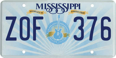 MS license plate ZOF376