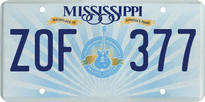 MS license plate ZOF377