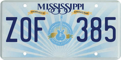 MS license plate ZOF385