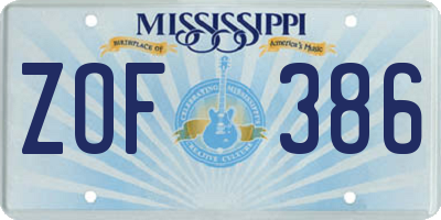 MS license plate ZOF386
