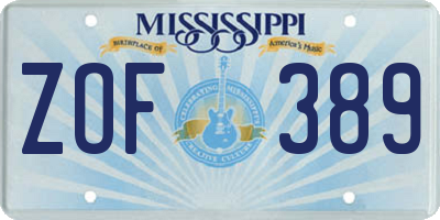 MS license plate ZOF389