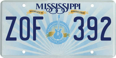 MS license plate ZOF392