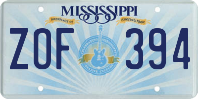MS license plate ZOF394