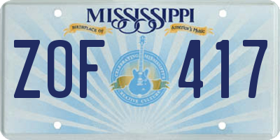 MS license plate ZOF417
