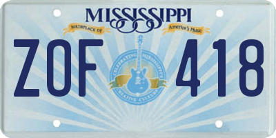 MS license plate ZOF418