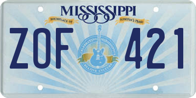 MS license plate ZOF421