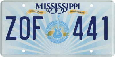 MS license plate ZOF441
