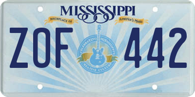 MS license plate ZOF442