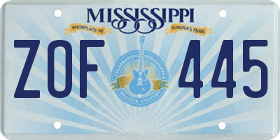 MS license plate ZOF445