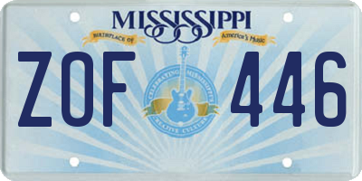 MS license plate ZOF446