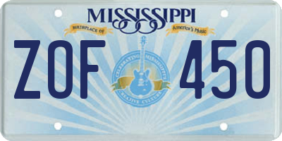 MS license plate ZOF450