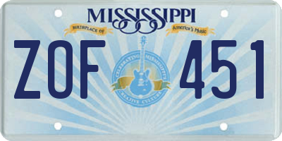 MS license plate ZOF451
