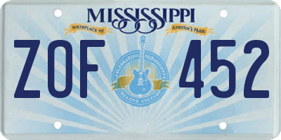 MS license plate ZOF452
