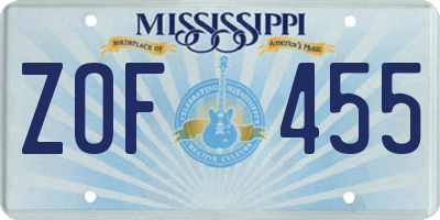 MS license plate ZOF455