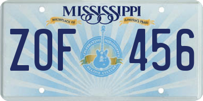 MS license plate ZOF456