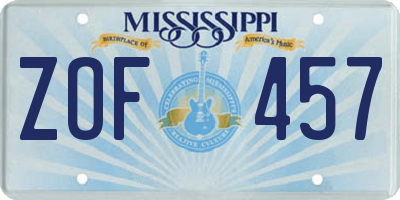 MS license plate ZOF457