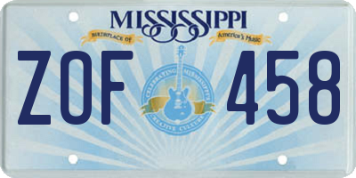 MS license plate ZOF458