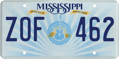 MS license plate ZOF462