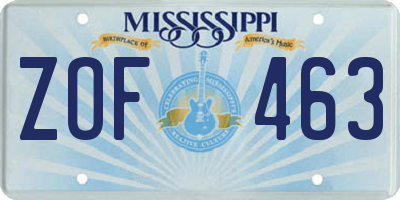 MS license plate ZOF463