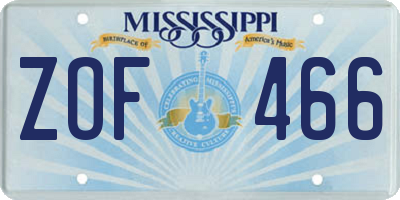 MS license plate ZOF466