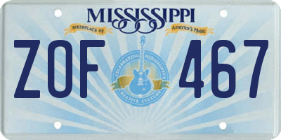 MS license plate ZOF467