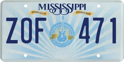 MS license plate ZOF471