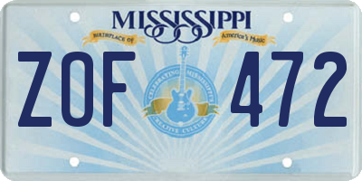 MS license plate ZOF472