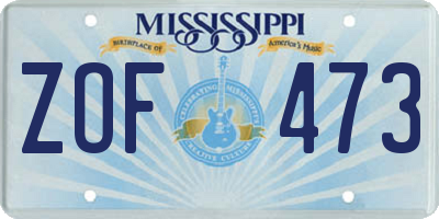 MS license plate ZOF473