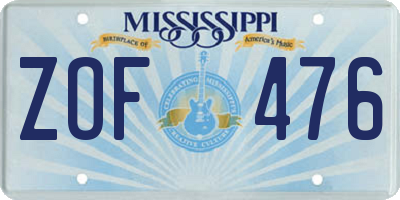MS license plate ZOF476