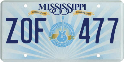 MS license plate ZOF477