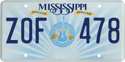 MS license plate ZOF478